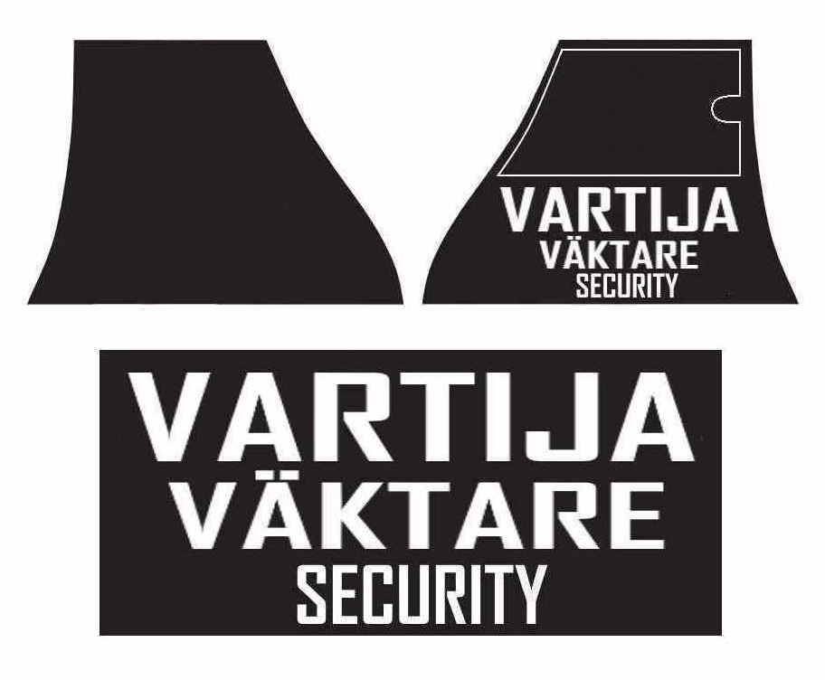 Authorities varusteliivin VARTIJA-VÄKTARE-SECURITY-tunnuspaketti Musta