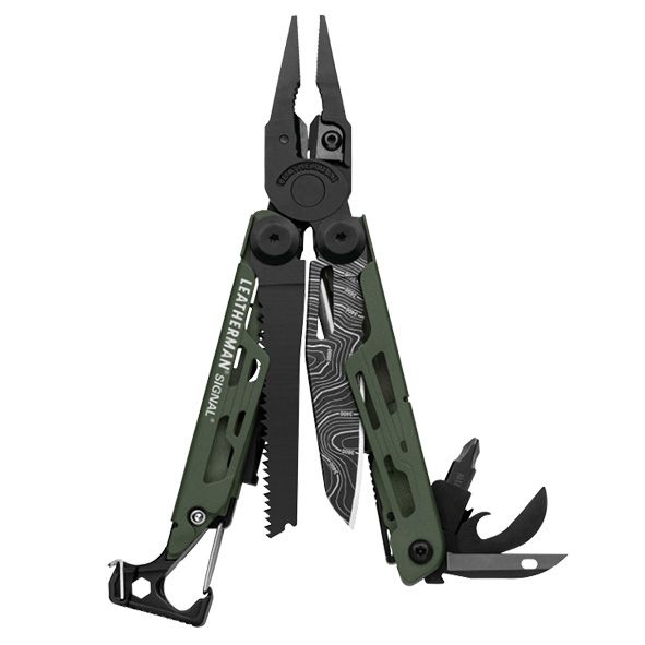 Leatherman SIGNAL Green mustalla nylonkotelolla