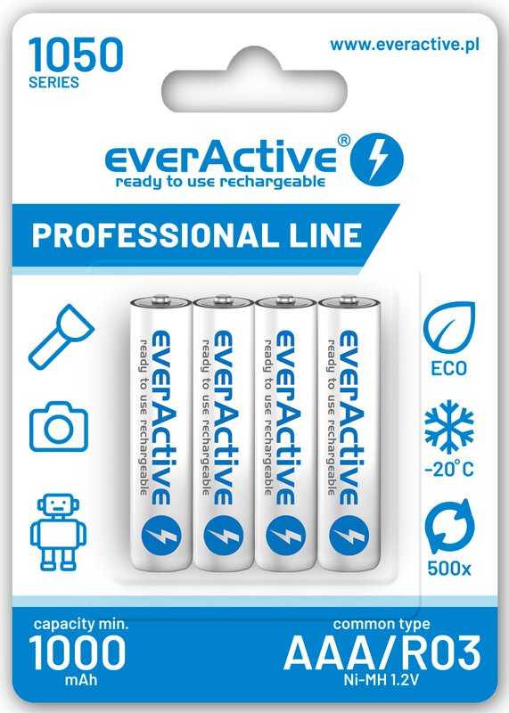 EverActive PRO AAA Ni-MH 1050 mAh, ladattavat paristot 4 kpl